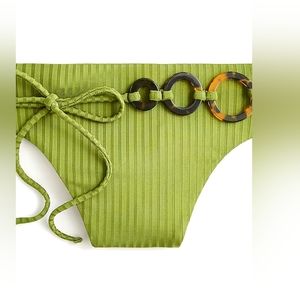 J.Crew ribbed high rise high cut leg bikini bottoms, small, green